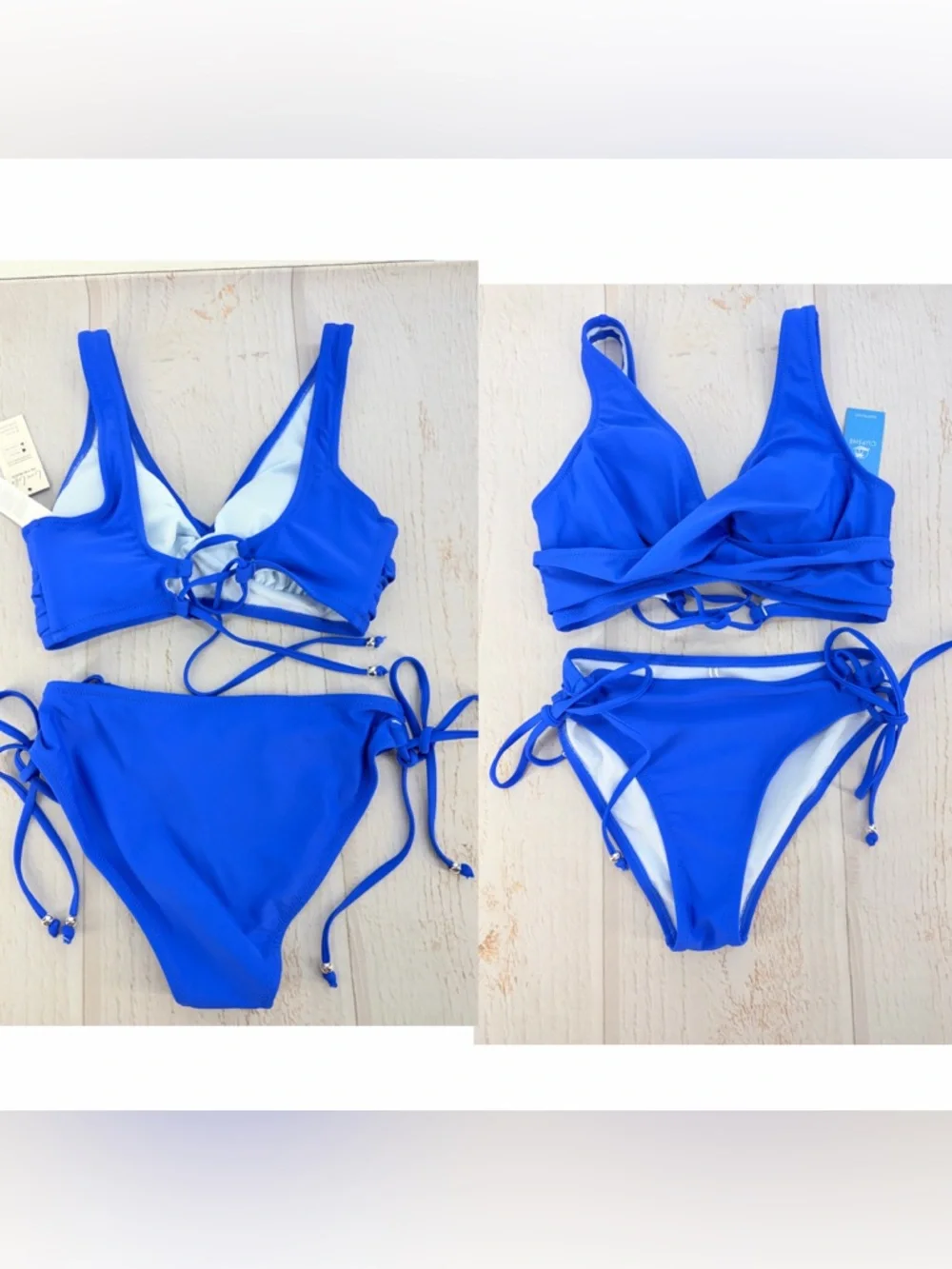 Cupshe Blue Bikini Set Size S Lace Up Back Tie Side Bottom NWT